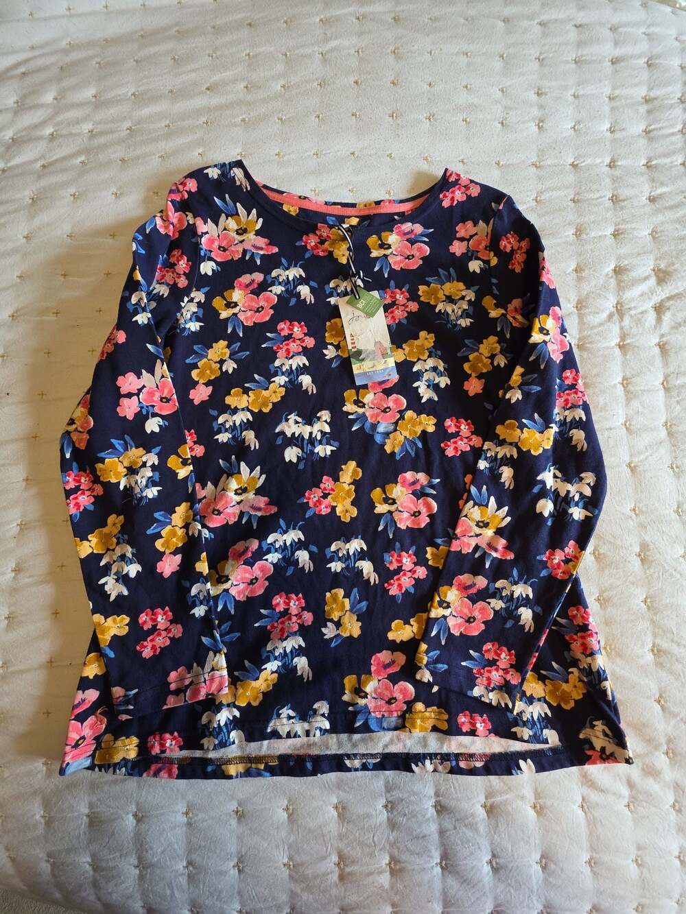 Joules Harbour Print Long Sleeve Jersey Top in Navy Floral